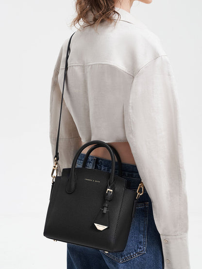 CHARLES & KEITH Customer Favorite / Harper Structured Top Handle Bag - Black