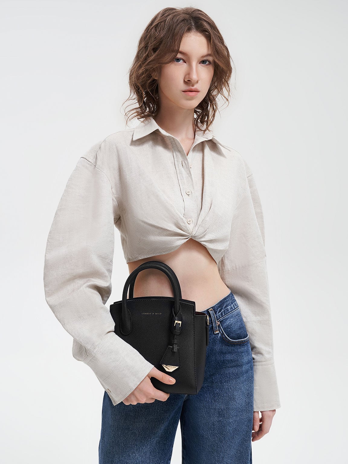 CHARLES & KEITH Customer Favorite / Harper Structured Top Handle Bag - Black