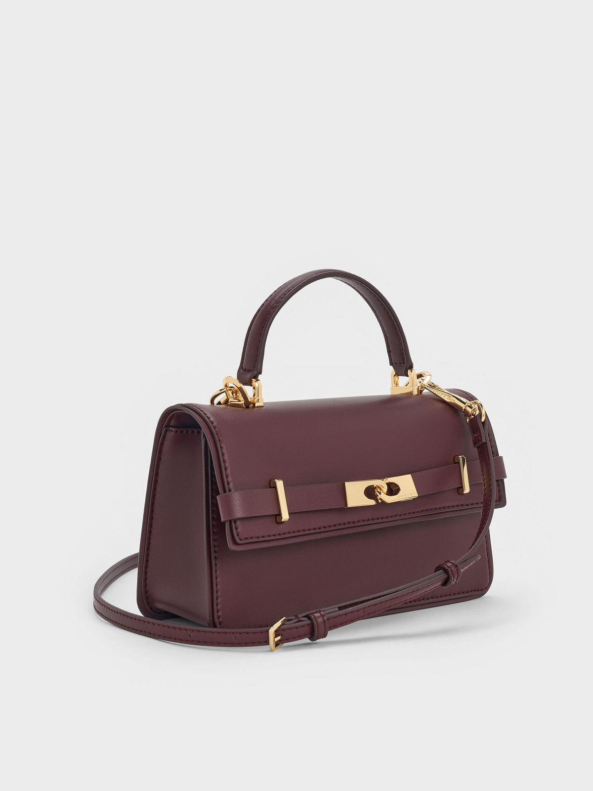 CHARLES & KEITH Trending / Arlet Belted Top Handle Bag - Wineberry Red