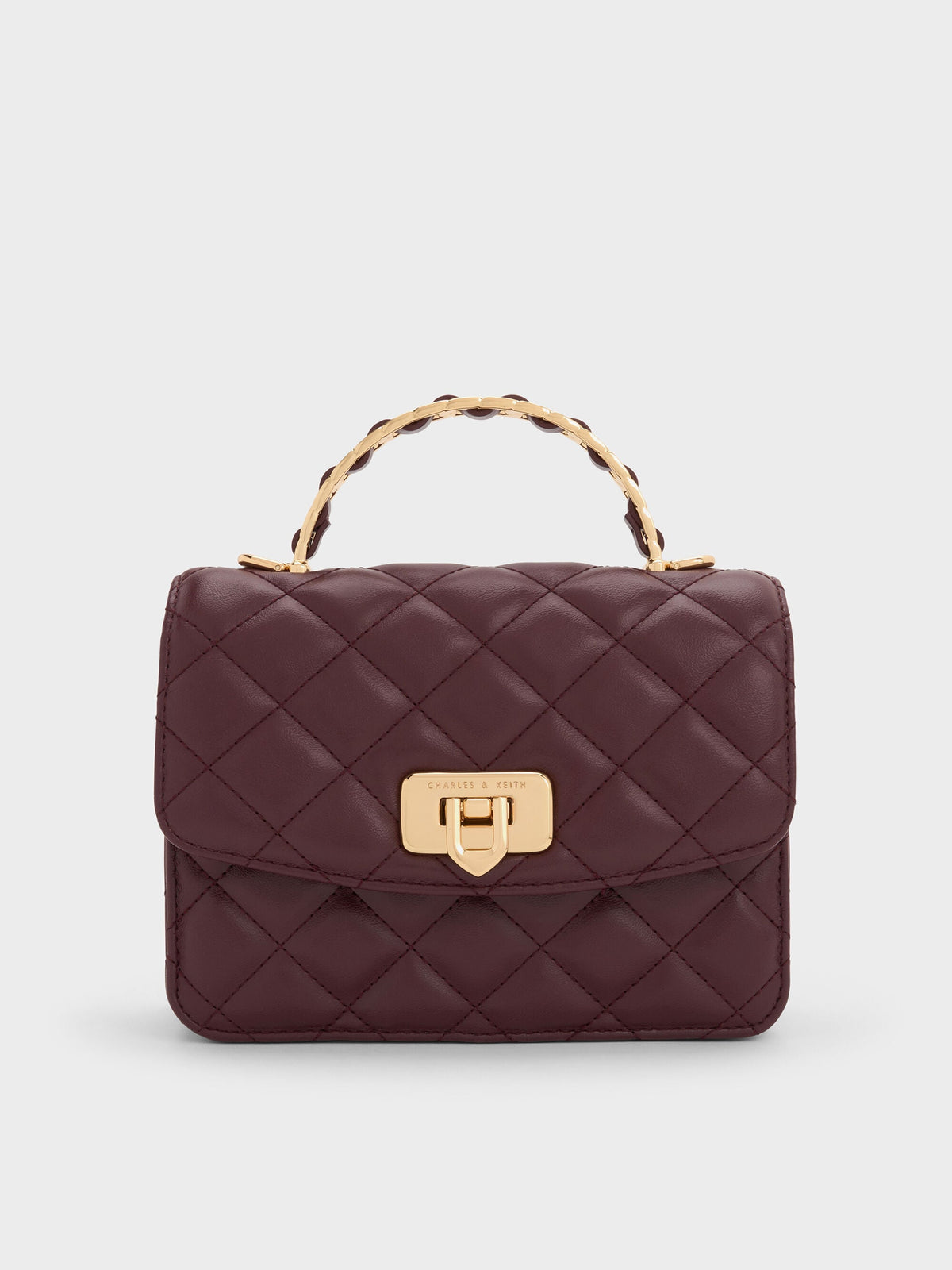 CHARLES & KEITH Deals / Cressida Quilted Top Handle Bag - Wineberry Red