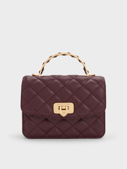 CHARLES & KEITH Deals / Cressida Quilted Top Handle Bag - Wineberry Red
