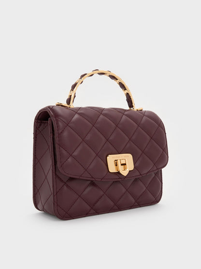CHARLES & KEITH Deals / Cressida Quilted Top Handle Bag - Wineberry Red