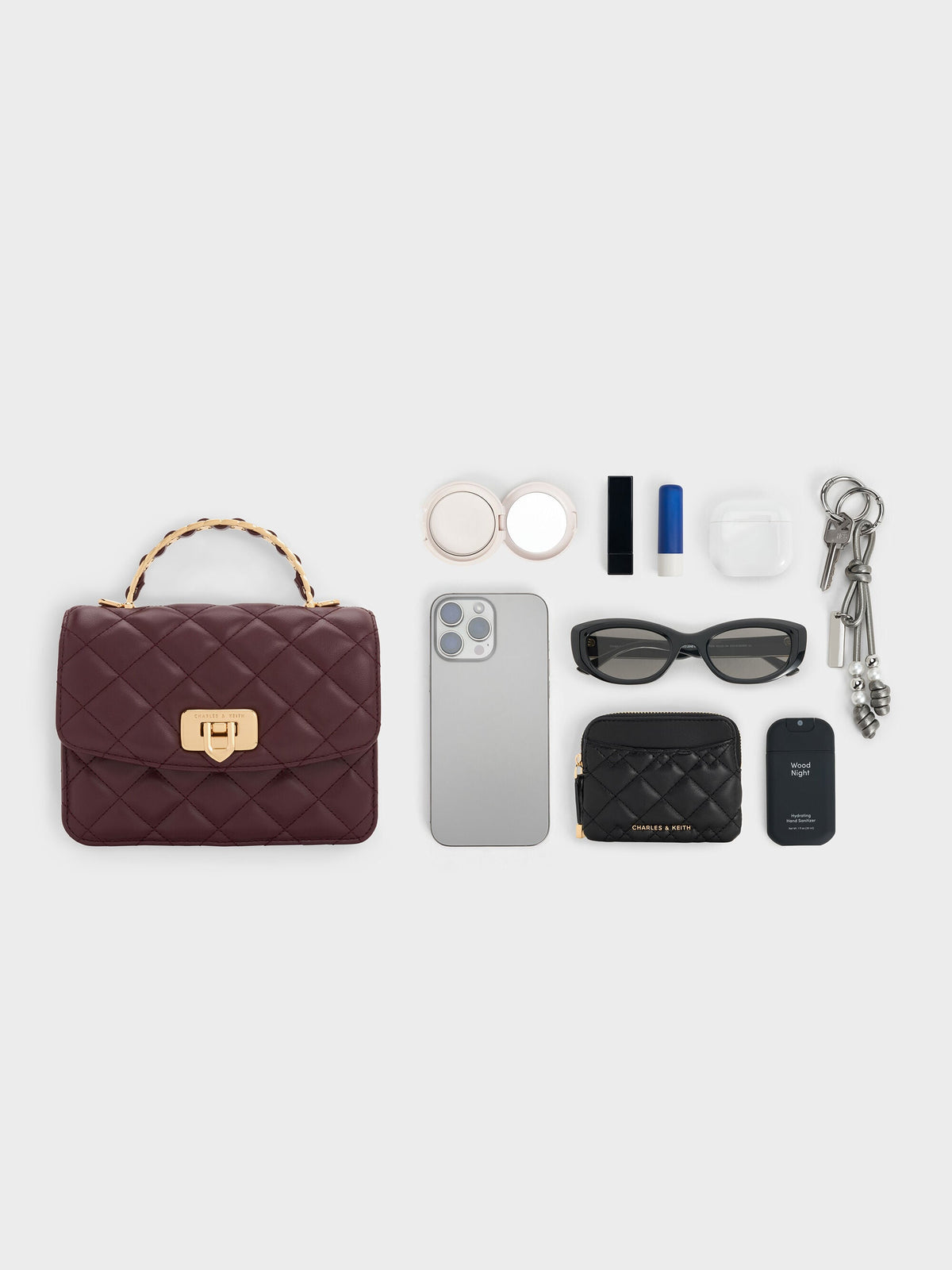CHARLES & KEITH Deals / Cressida Quilted Top Handle Bag - Wineberry Red