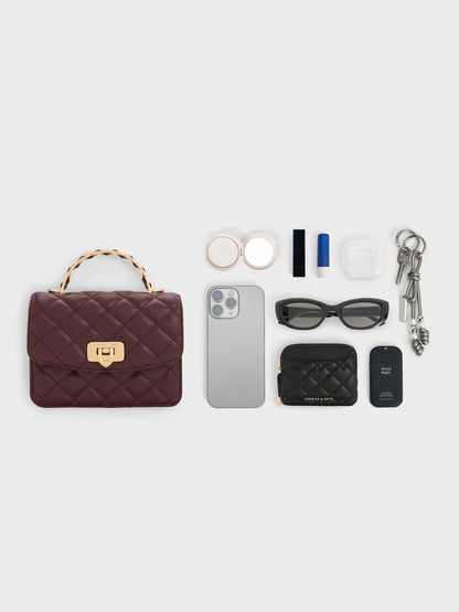 CHARLES & KEITH Deals / Cressida Quilted Top Handle Bag - Wineberry Red