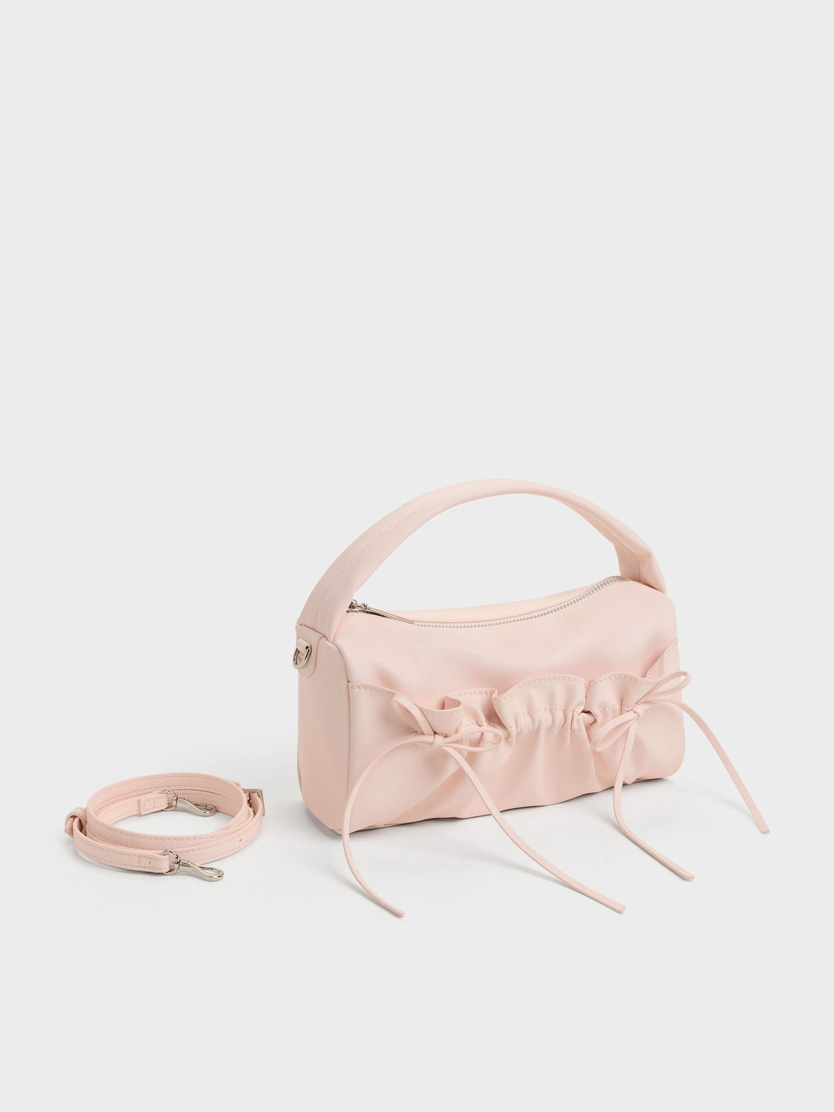 CHARLES & KEITH Quality / Reese Ruched Bow Top Handle Bag - Soft Pink