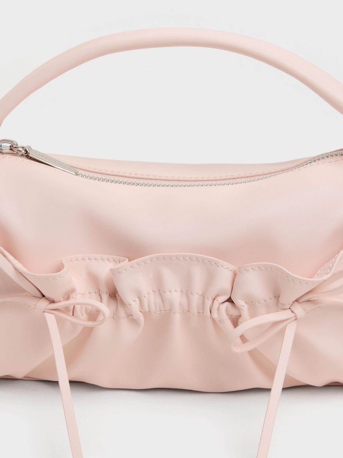 CHARLES & KEITH Quality / Reese Ruched Bow Top Handle Bag - Soft Pink