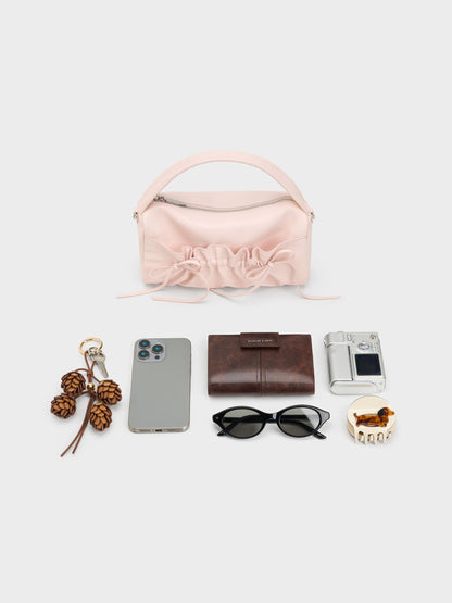 CHARLES & KEITH Quality / Reese Ruched Bow Top Handle Bag - Soft Pink