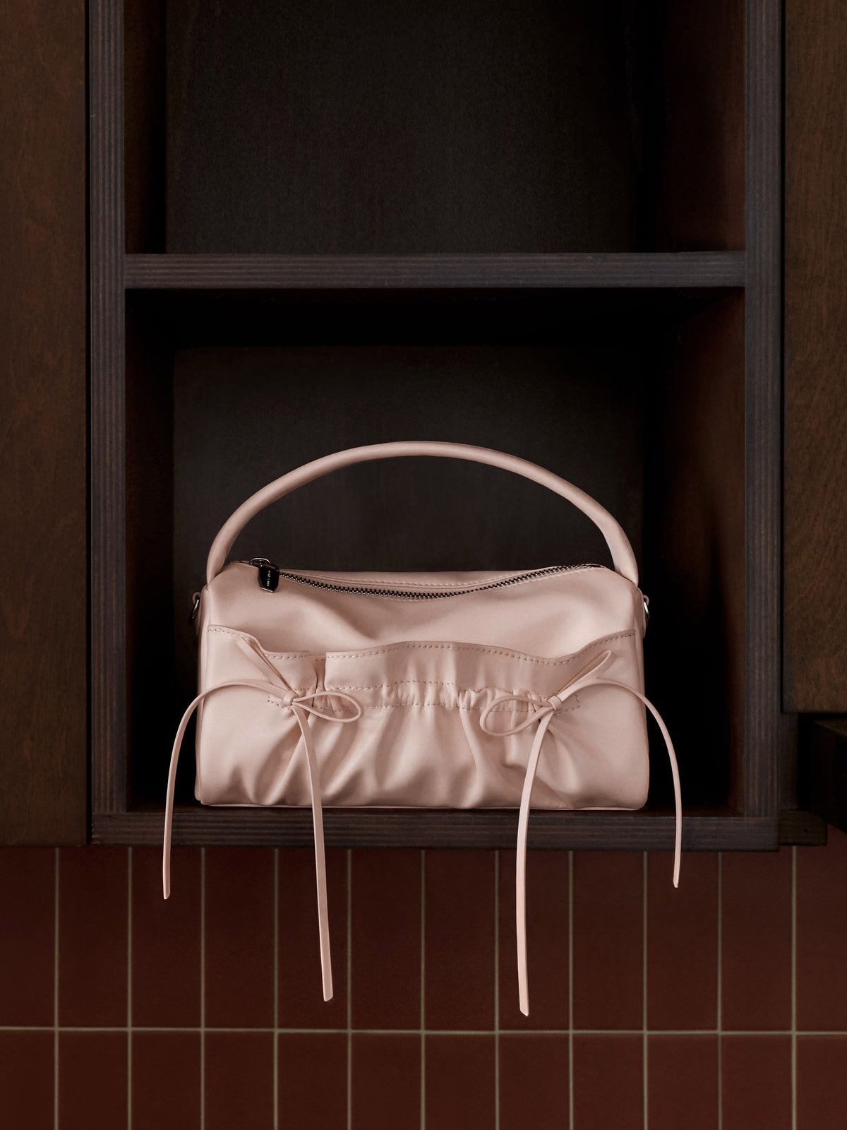 CHARLES & KEITH Quality / Reese Ruched Bow Top Handle Bag - Soft Pink