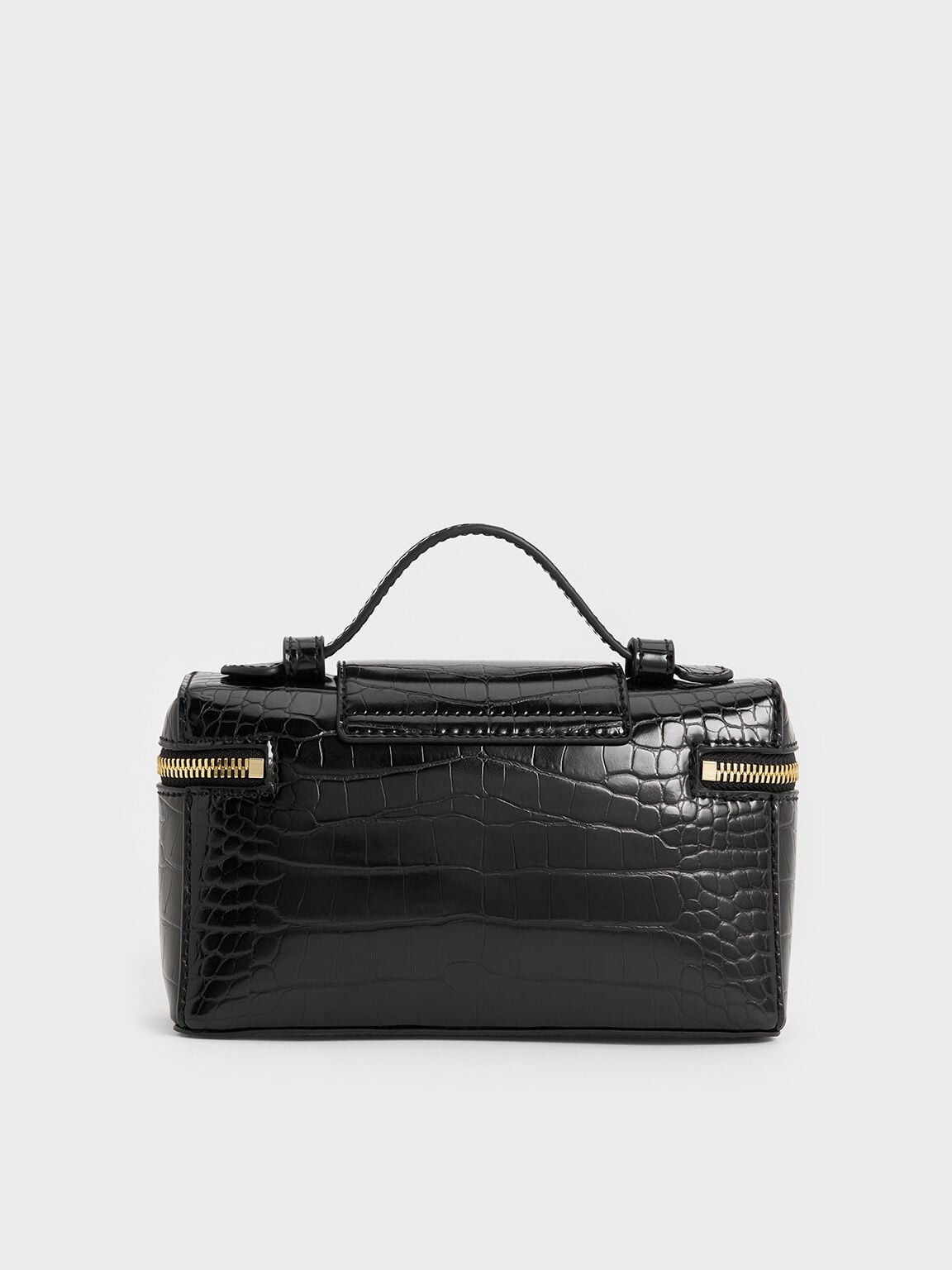 CHARLES & KEITH Classic / Arwen Croc-Effect Top Handle Vanity Bag - Black