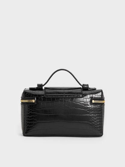 CHARLES & KEITH Classic / Arwen Croc-Effect Top Handle Vanity Bag - Black