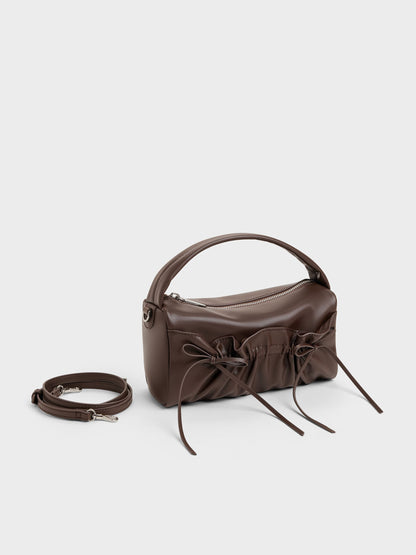 CHARLES & KEITH Special Offer / Reese Ruched Bow Top Handle Bag - Espresso Brown