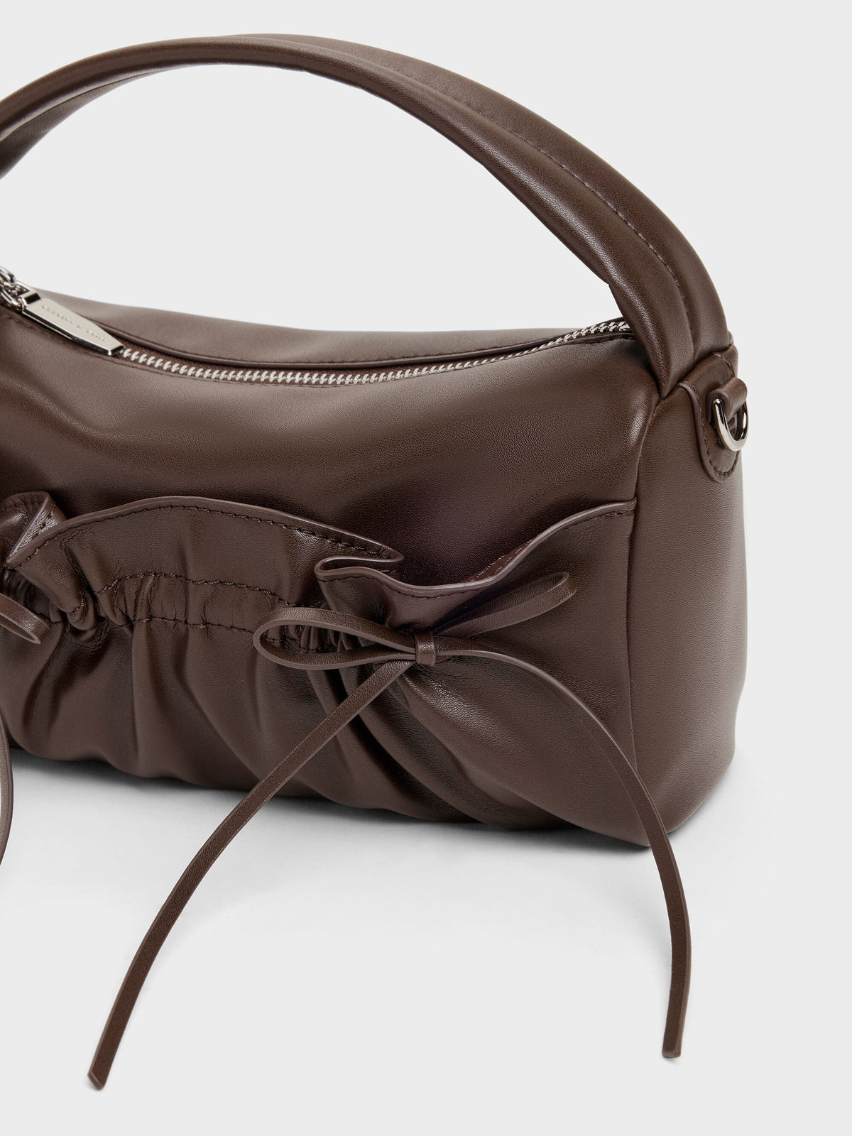 CHARLES & KEITH Special Offer / Reese Ruched Bow Top Handle Bag - Espresso Brown