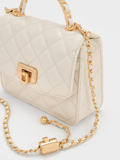 CHARLES & KEITH Popular / Cressida Quilted Top Handle Bag - Cream