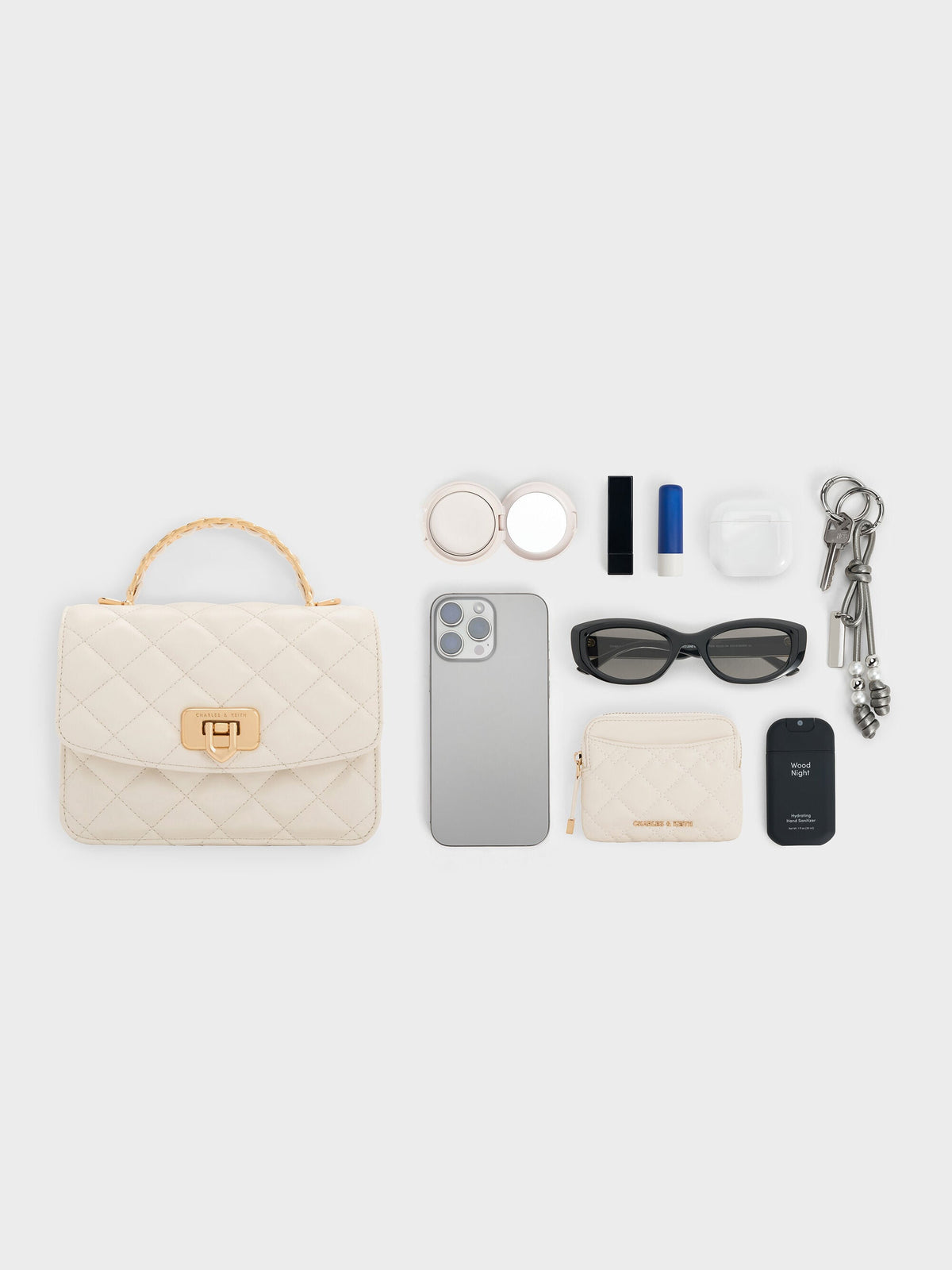 CHARLES & KEITH Popular / Cressida Quilted Top Handle Bag - Cream