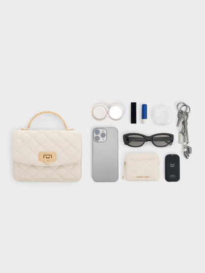 CHARLES & KEITH Popular / Cressida Quilted Top Handle Bag - Cream