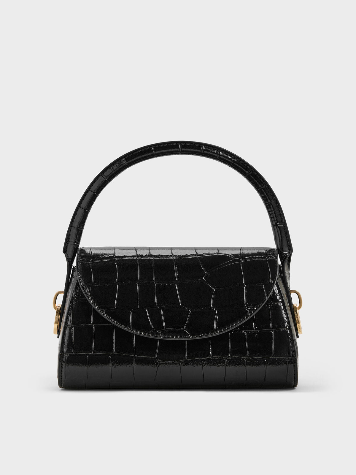 CHARLES & KEITH Latest / Kaila Croc-Effect Top Handle Bag - Black Croco