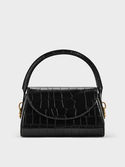 CHARLES & KEITH Latest / Kaila Croc-Effect Top Handle Bag - Black Croco
