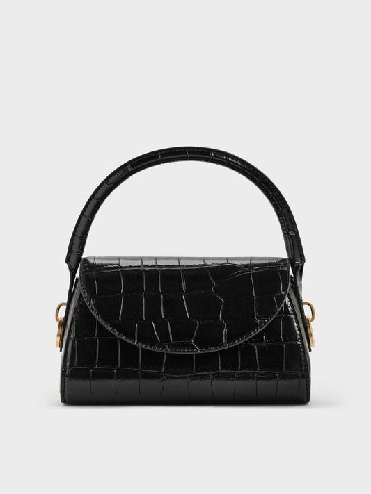CHARLES & KEITH Latest / Kaila Croc-Effect Top Handle Bag - Black Croco