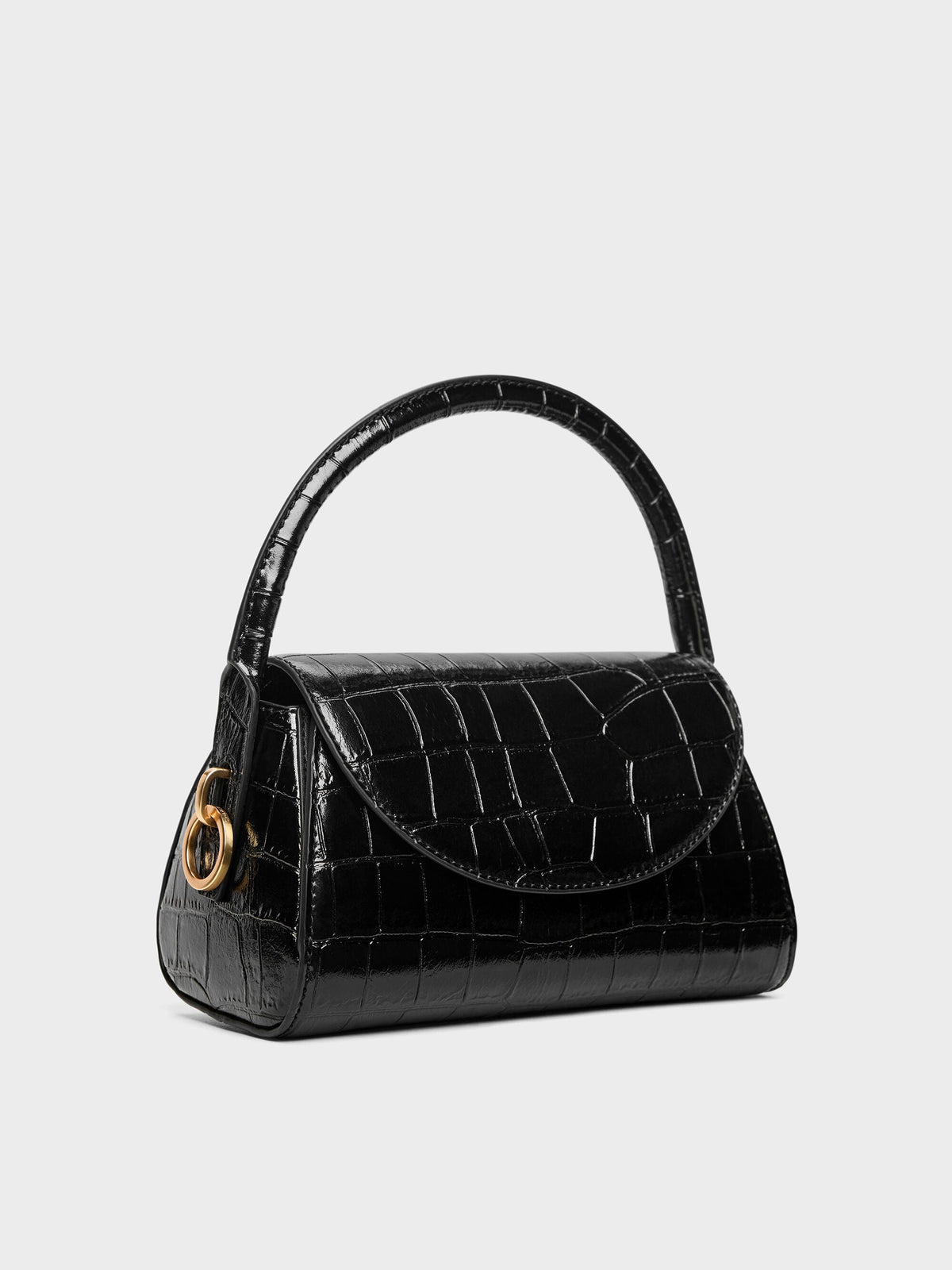 CHARLES & KEITH Latest / Kaila Croc-Effect Top Handle Bag - Black Croco