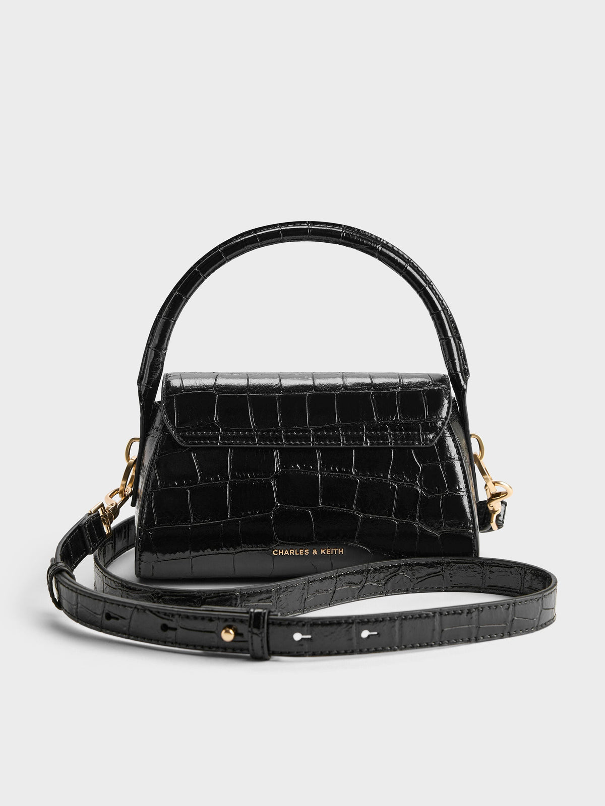 CHARLES & KEITH Latest / Kaila Croc-Effect Top Handle Bag - Black Croco