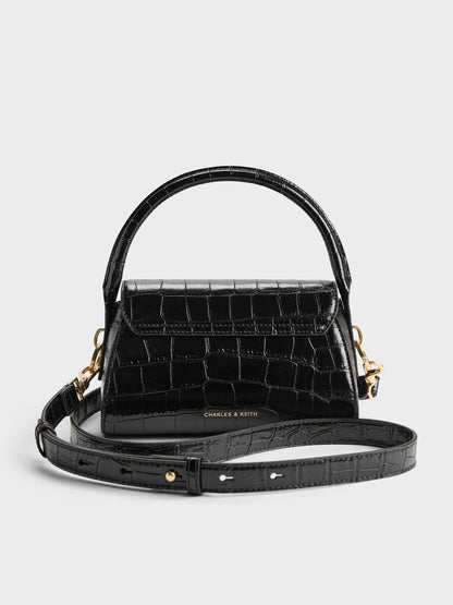 CHARLES & KEITH Latest / Kaila Croc-Effect Top Handle Bag - Black Croco