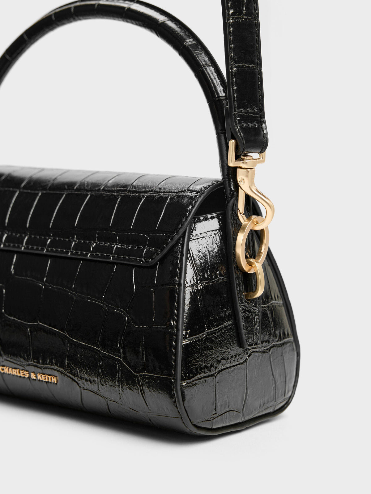 CHARLES & KEITH Latest / Kaila Croc-Effect Top Handle Bag - Black Croco