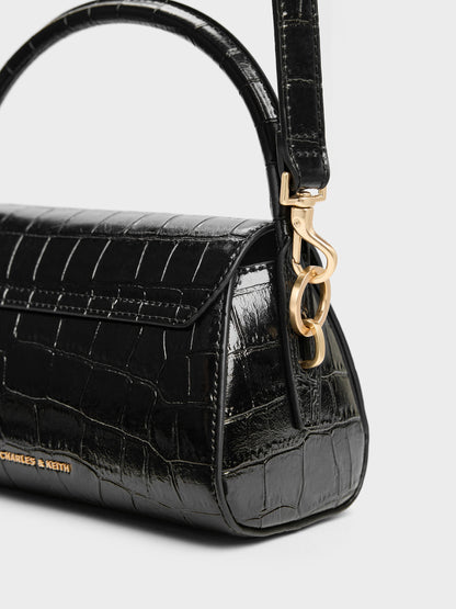CHARLES & KEITH Latest / Kaila Croc-Effect Top Handle Bag - Black Croco