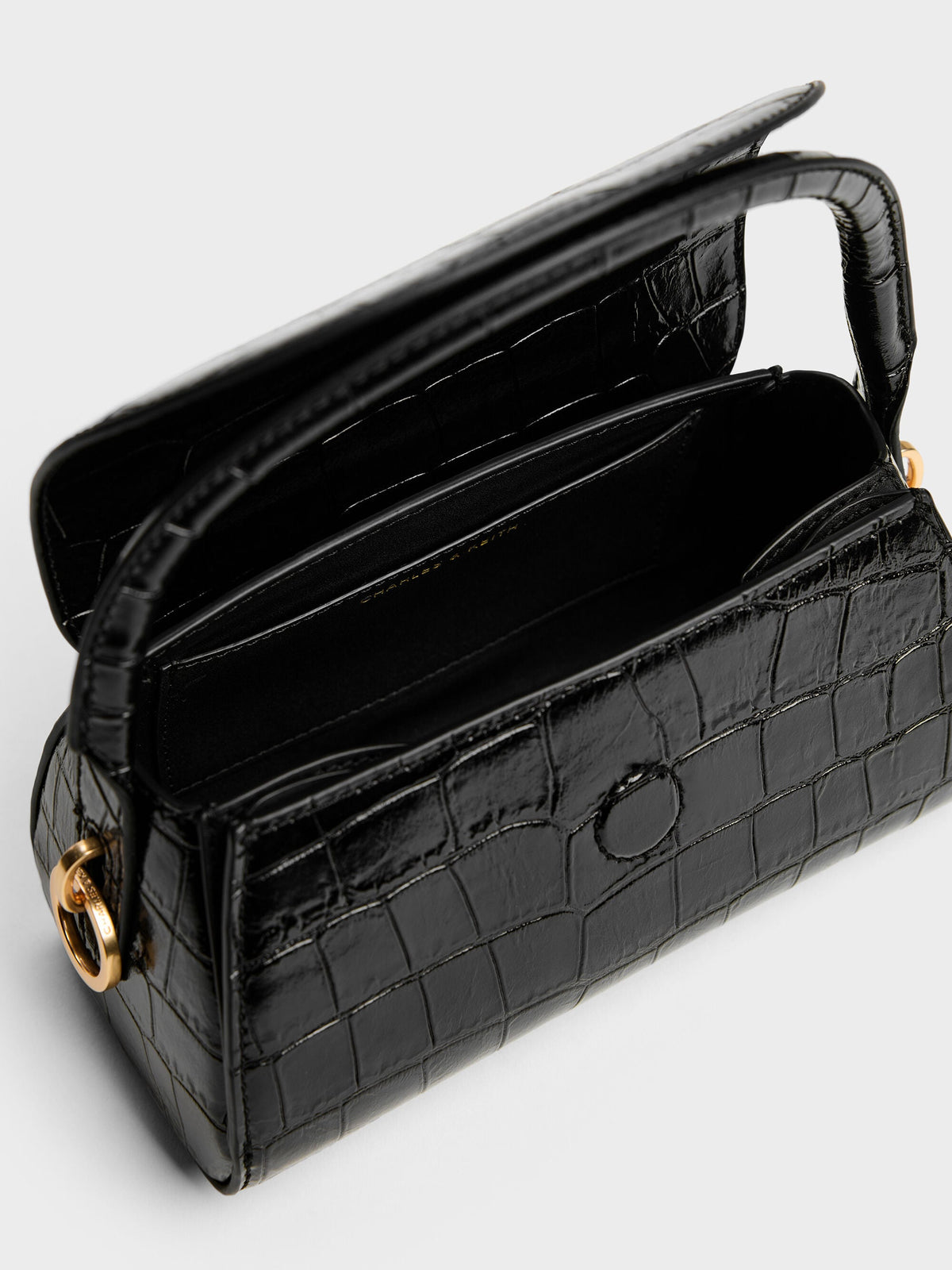 CHARLES & KEITH Latest / Kaila Croc-Effect Top Handle Bag - Black Croco