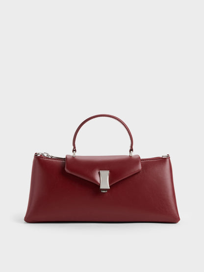 CHARLES & KEITH Classic / Lilibet Elongated Top Handle Bag - Burgundy