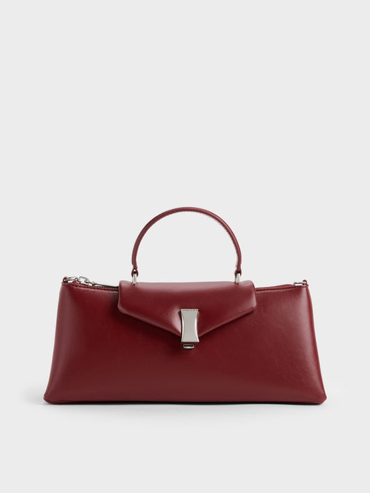 CHARLES & KEITH Classic / Lilibet Elongated Top Handle Bag - Burgundy