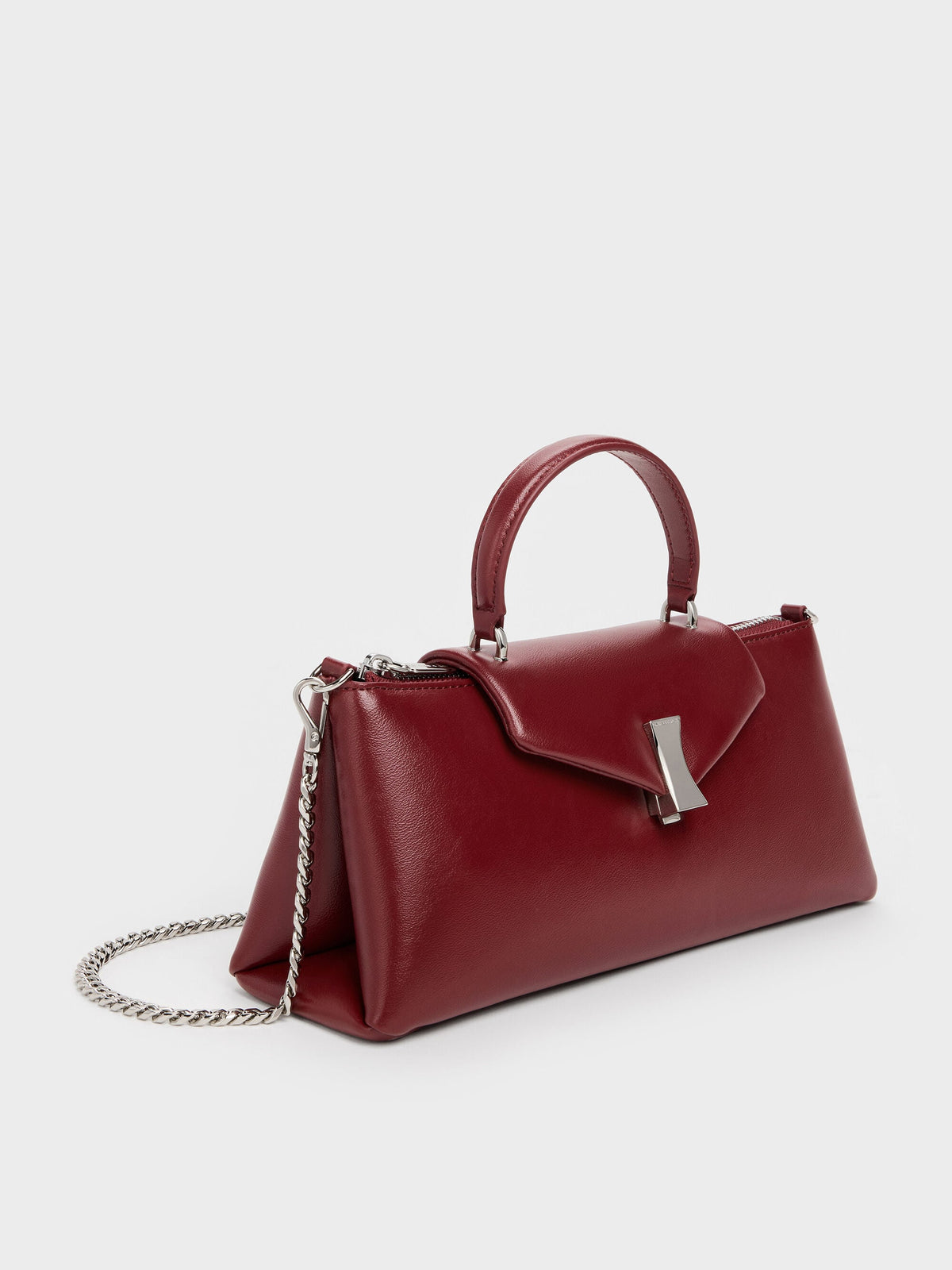 CHARLES & KEITH Classic / Lilibet Elongated Top Handle Bag - Burgundy