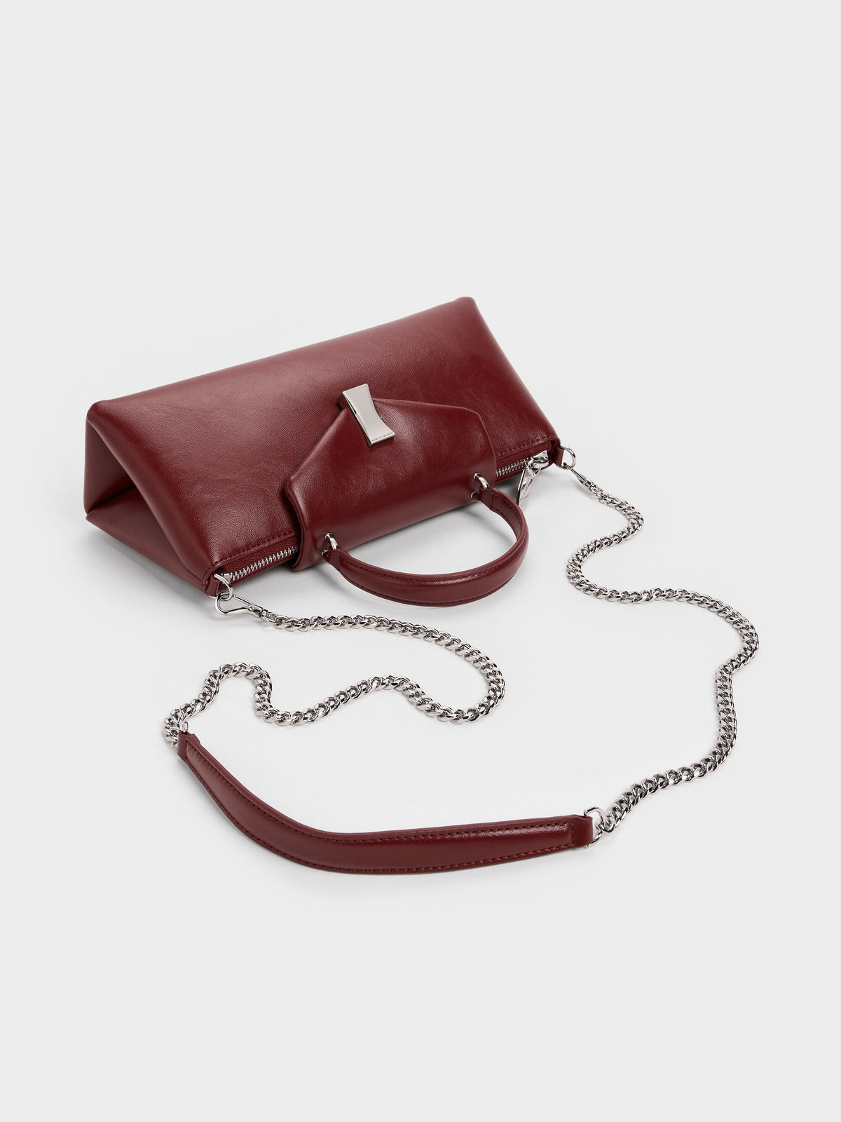 CHARLES & KEITH Classic / Lilibet Elongated Top Handle Bag - Burgundy