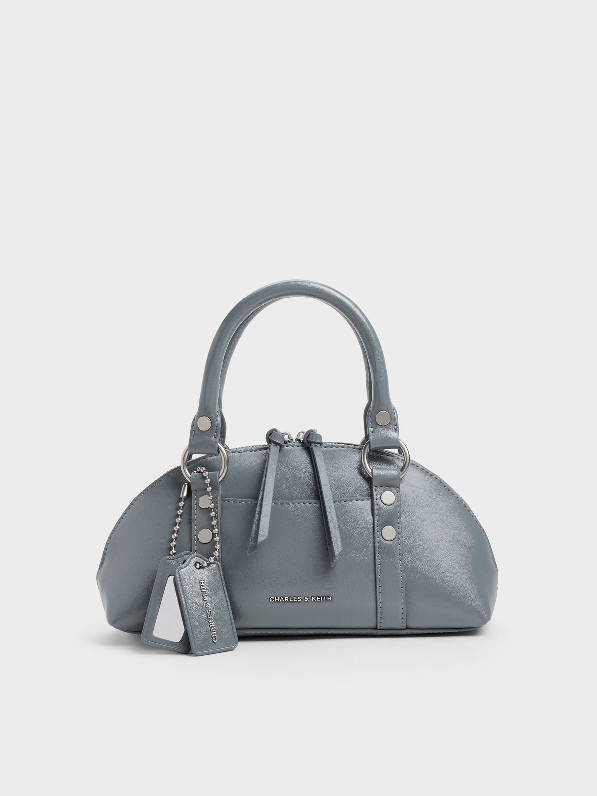 CHARLES & KEITH Top Pick / Tatiana Studded Bowling Bag - Smoky Blue