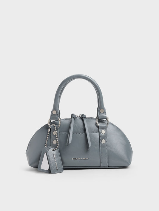 CHARLES & KEITH Top Pick / Tatiana Studded Bowling Bag - Smoky Blue