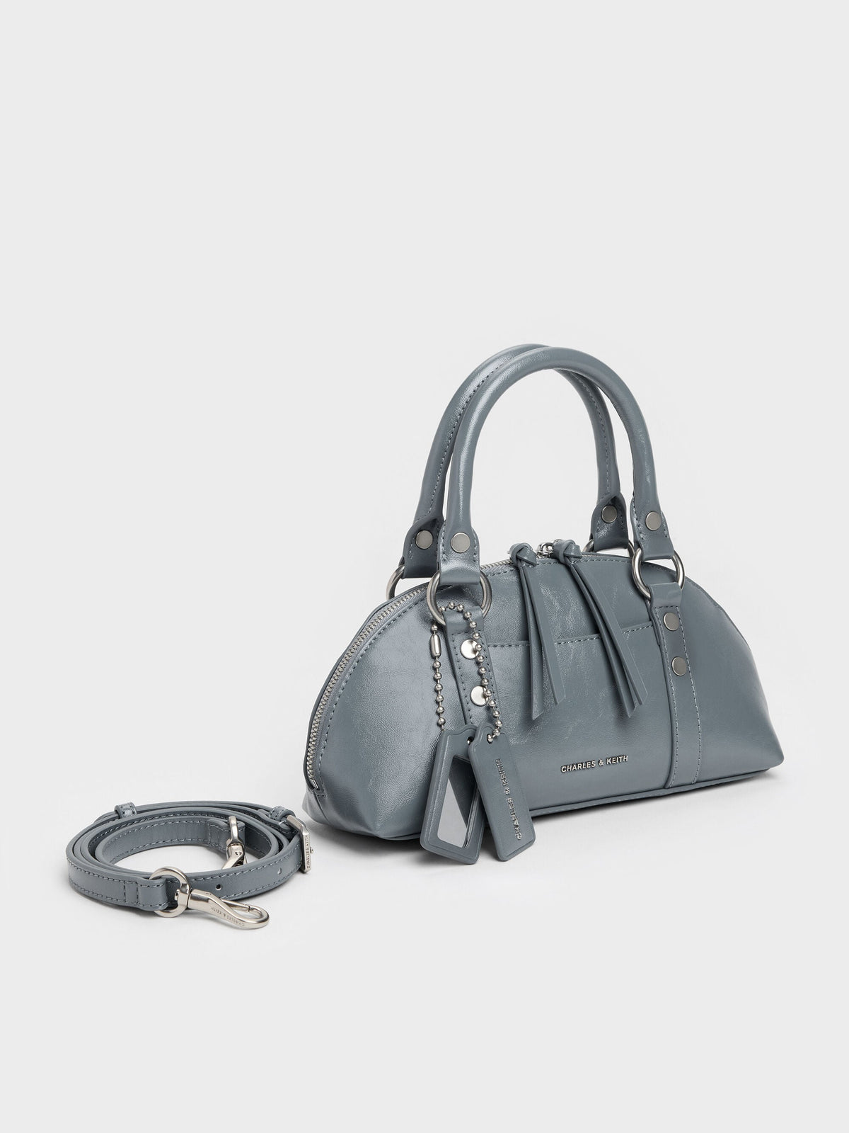CHARLES & KEITH Top Pick / Tatiana Studded Bowling Bag - Smoky Blue