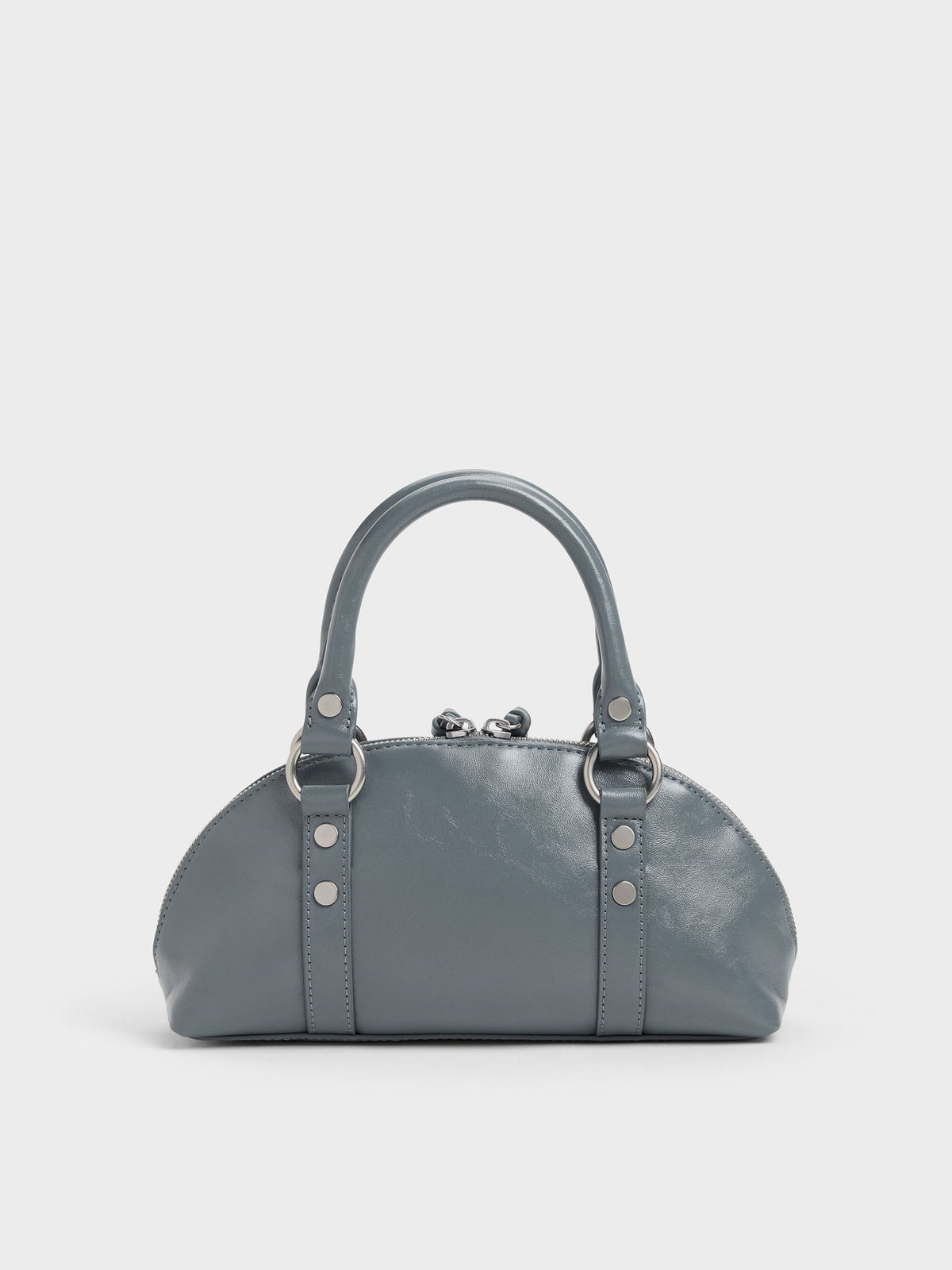 CHARLES & KEITH Top Pick / Tatiana Studded Bowling Bag - Smoky Blue