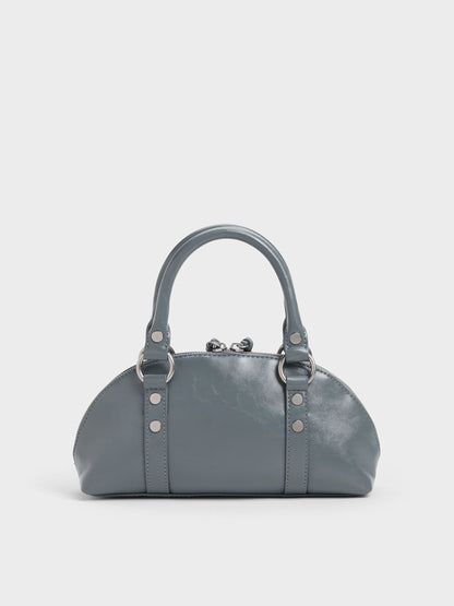 CHARLES & KEITH Top Pick / Tatiana Studded Bowling Bag - Smoky Blue