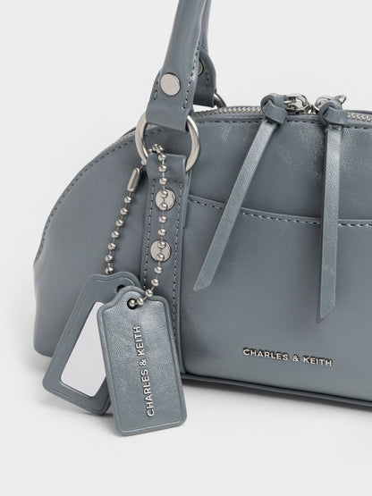 CHARLES & KEITH Top Pick / Tatiana Studded Bowling Bag - Smoky Blue