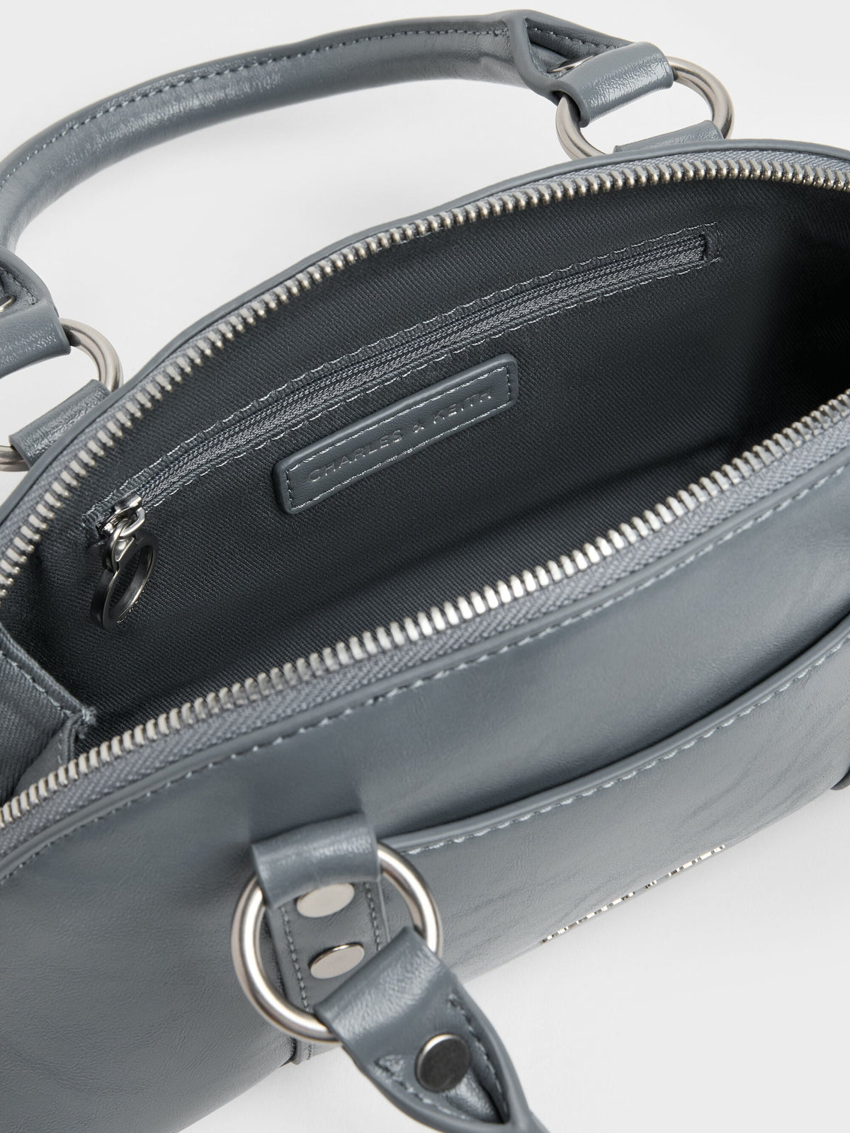 CHARLES & KEITH Top Pick / Tatiana Studded Bowling Bag - Smoky Blue