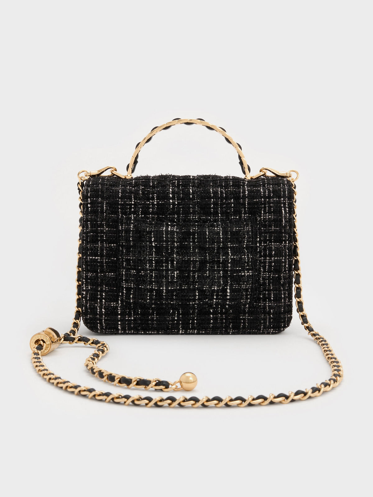 CHARLES & KEITH Signature / Cressida Tweed Quilted Top Handle Bag - Black Tweed