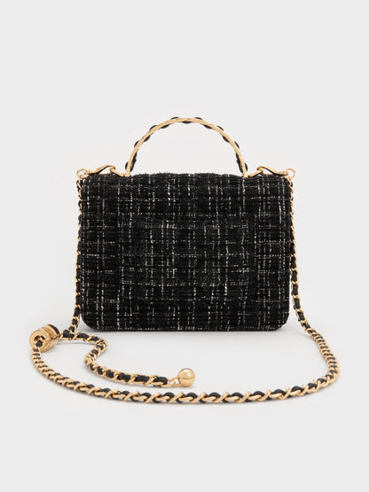 CHARLES & KEITH Signature / Cressida Tweed Quilted Top Handle Bag - Black Tweed