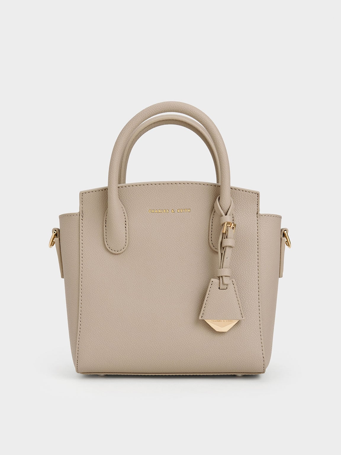 CHARLES & KEITH Value / Harper Structured Top Handle Bag - Taupe