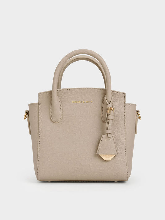 CHARLES & KEITH Value / Harper Structured Top Handle Bag - Taupe