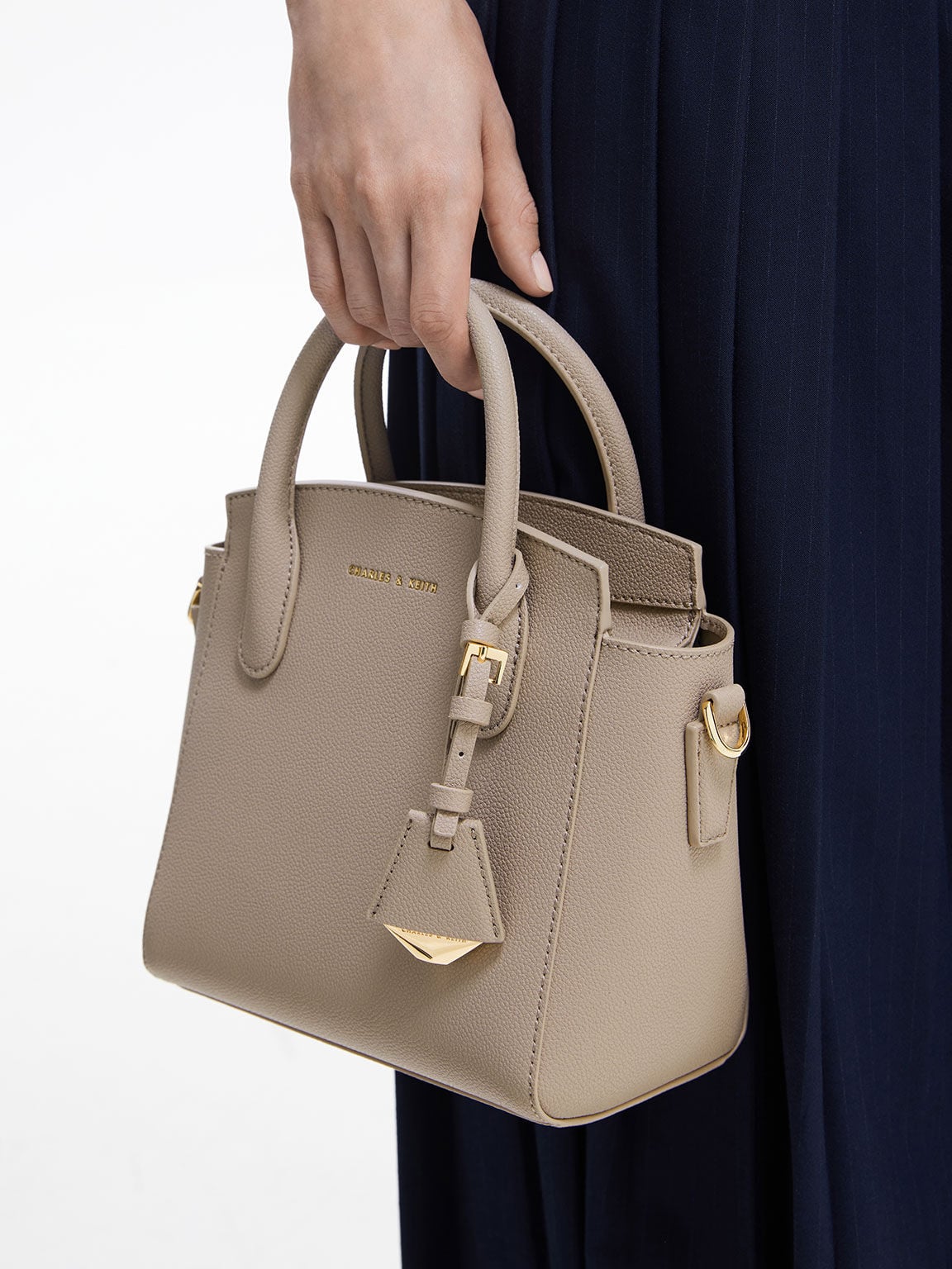CHARLES & KEITH Value / Harper Structured Top Handle Bag - Taupe