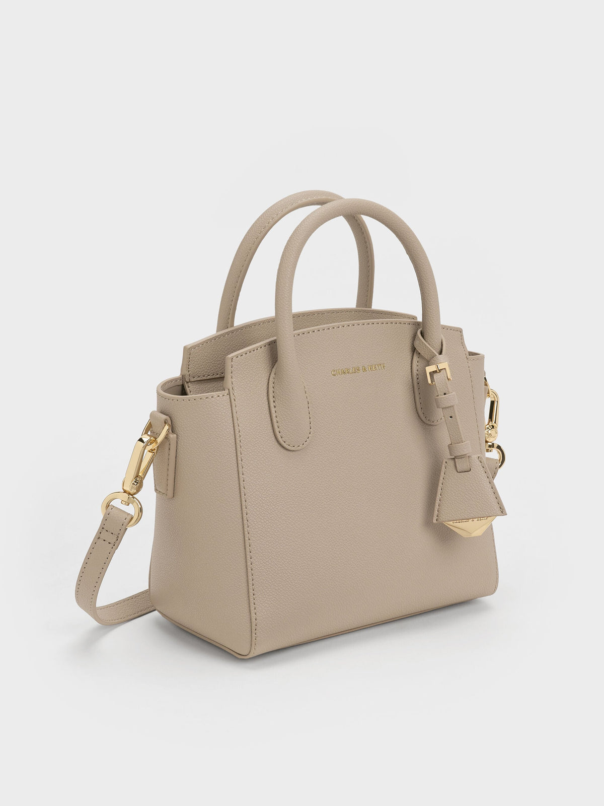 CHARLES & KEITH Value / Harper Structured Top Handle Bag - Taupe