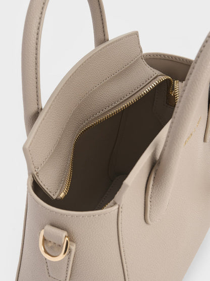 CHARLES & KEITH Value / Harper Structured Top Handle Bag - Taupe