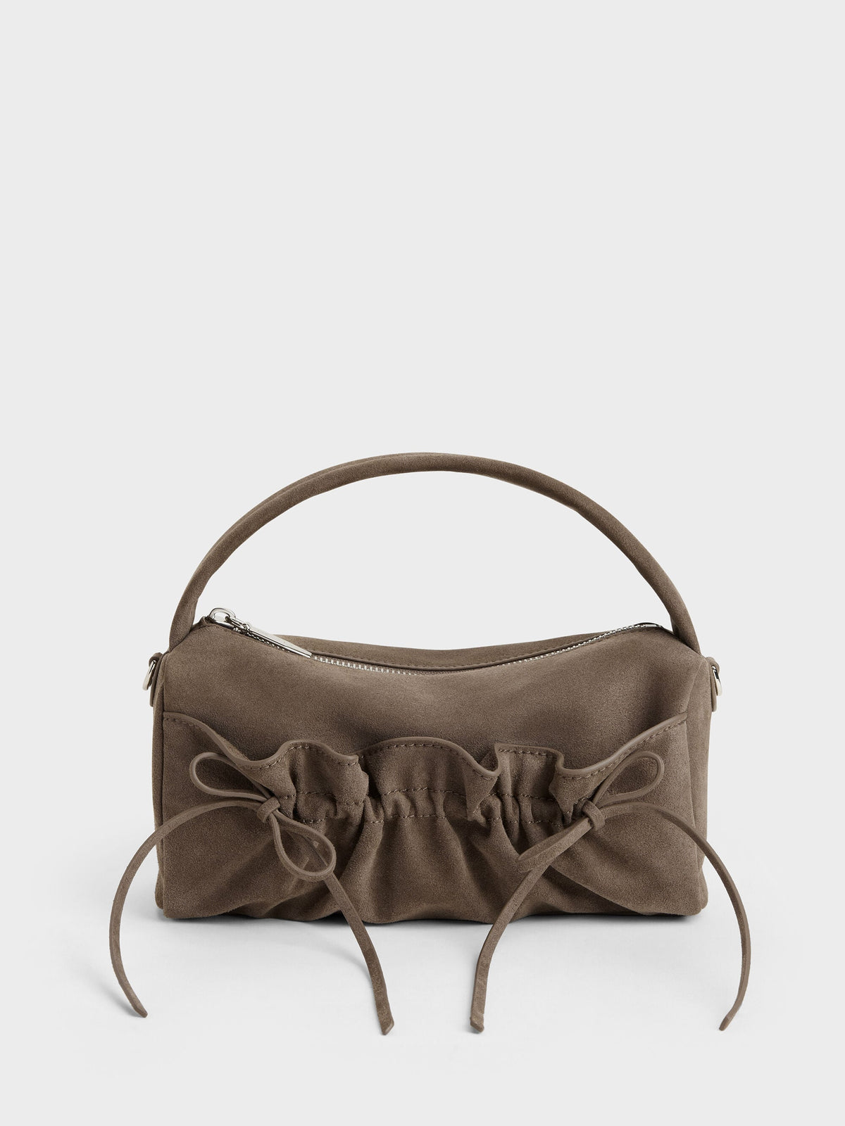 CHARLES & KEITH Trending / Reese Ruched Bow Top Handle Bag - Stone Grey