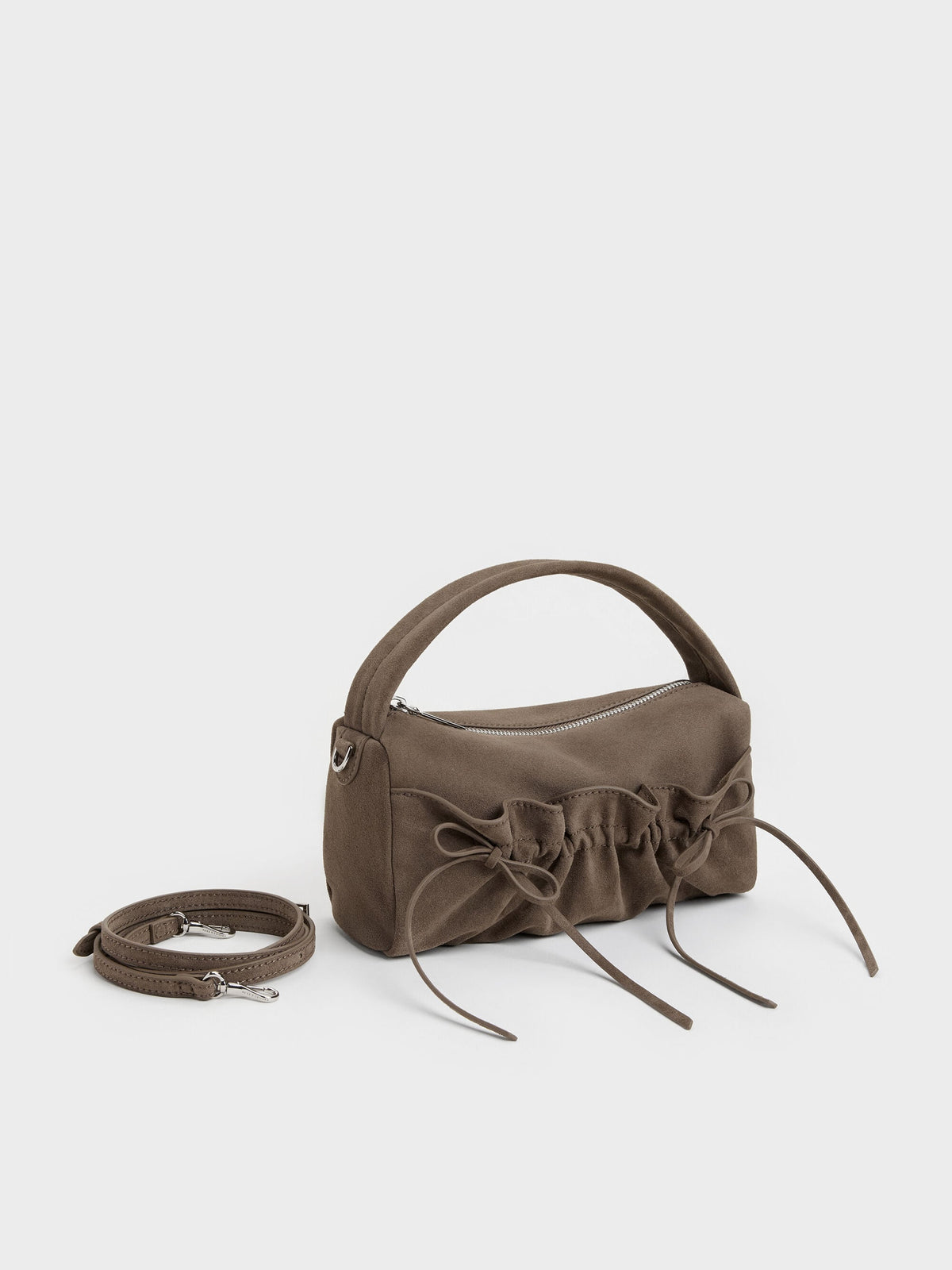 CHARLES & KEITH Trending / Reese Ruched Bow Top Handle Bag - Stone Grey