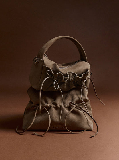 CHARLES & KEITH Trending / Reese Ruched Bow Top Handle Bag - Stone Grey