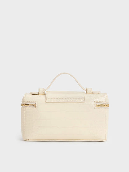 CHARLES & KEITH Hot Sale / Arwen Croc-Effect Top Handle Vanity Bag - Cream
